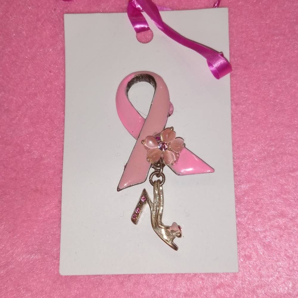 Avon Pink Awareness Ribbon & Crystal Sandal Brooch Modified (clone listing) - Picture 8 of 16